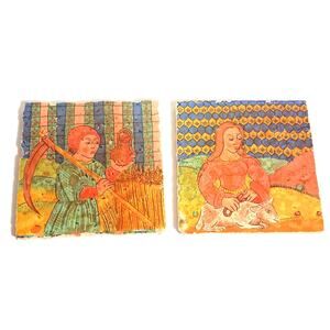 Mid-Century Modern (MCM) folk art with a "medieval manuscript" aesthetic